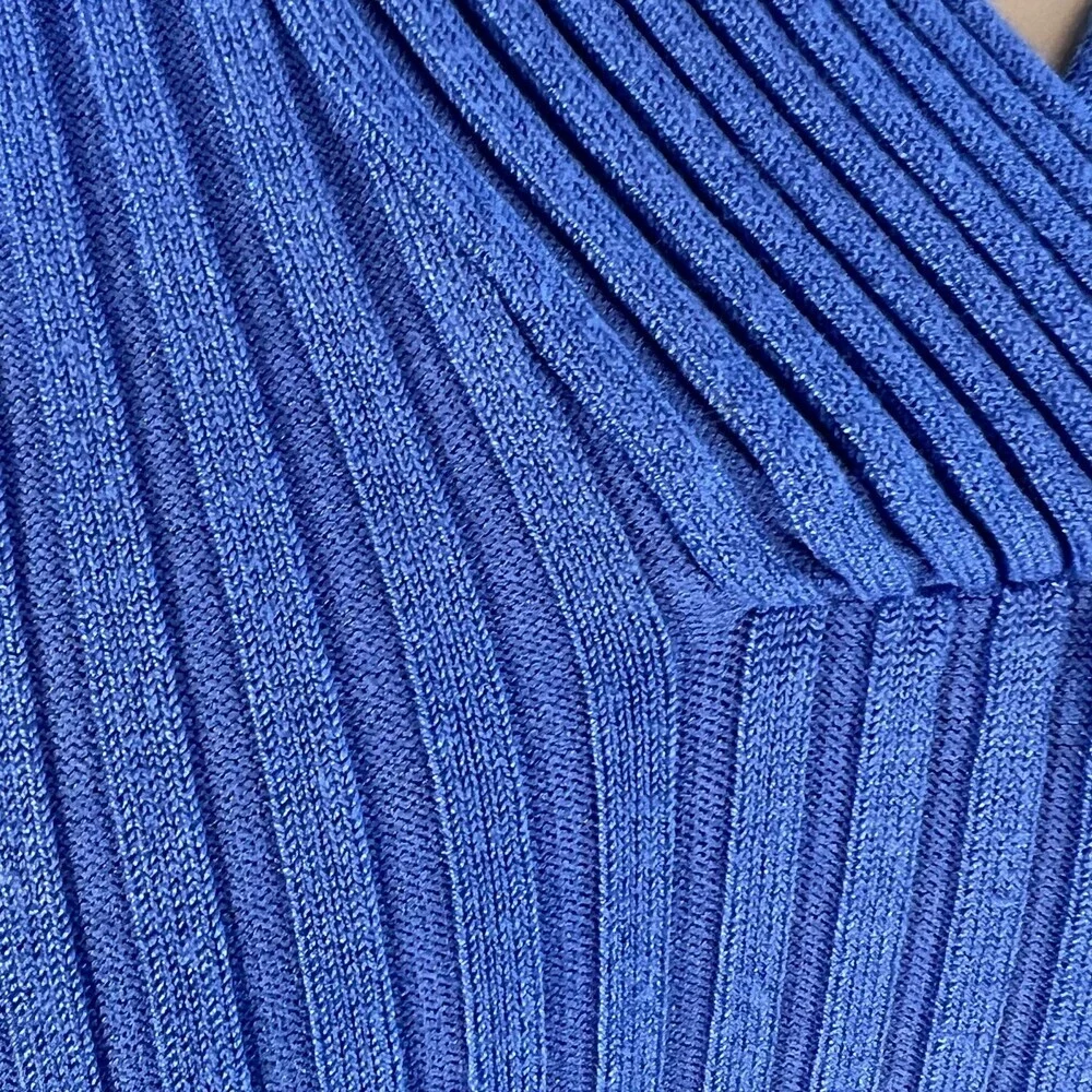 George Sweater Womens L Cornflower Blue Ribbed V-Neck Half Sleeve